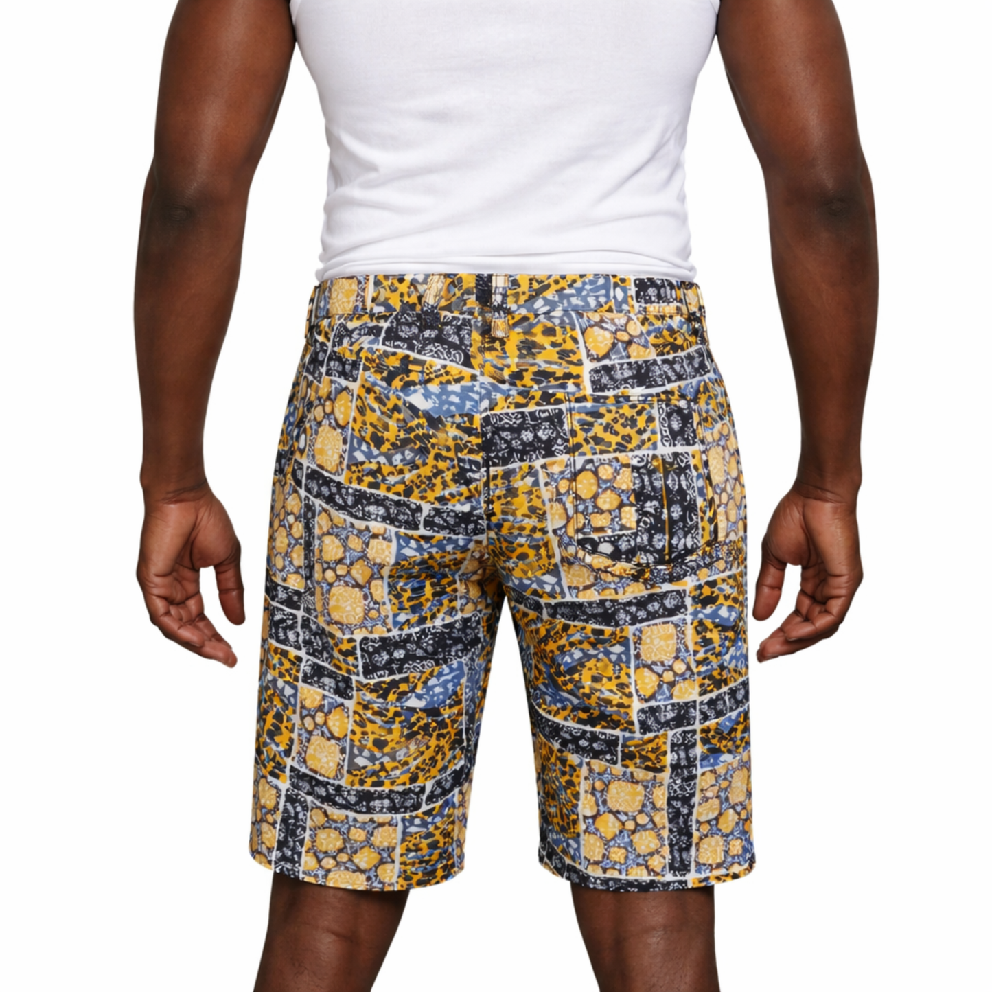 Men’s Blue & Gold Ankara Patchwork Tailored Shorts