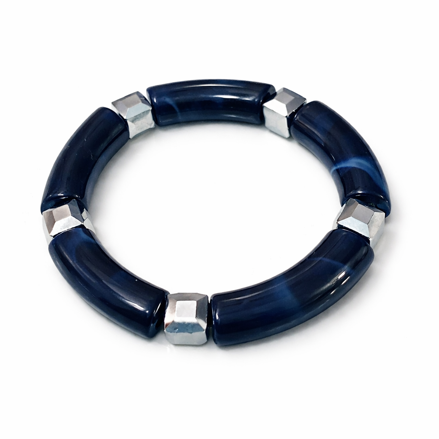 Navy Blue African Beaded Bracelet – Women’s 6 Inch Stretch Bracelet