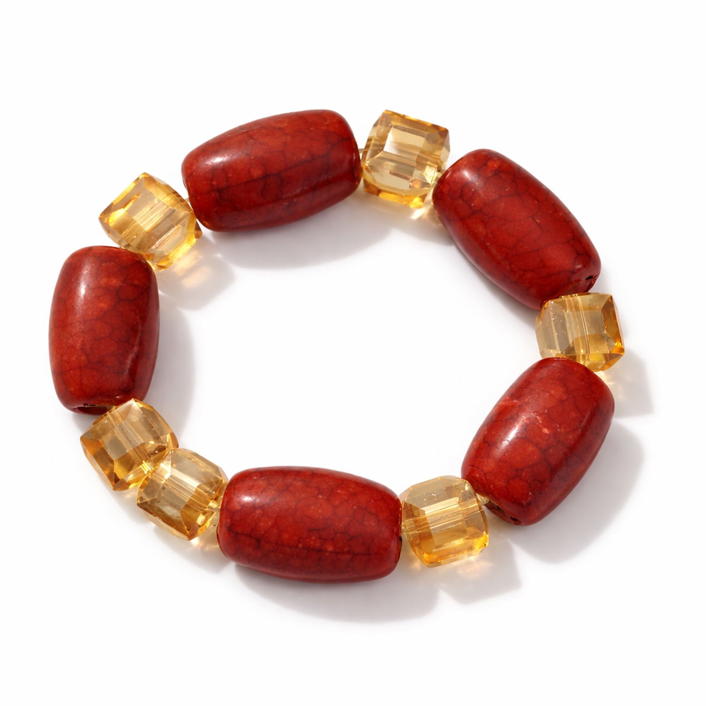 Red African Statement Beaded Bracelet – Women’s 6 Inch Stretch Bracelet