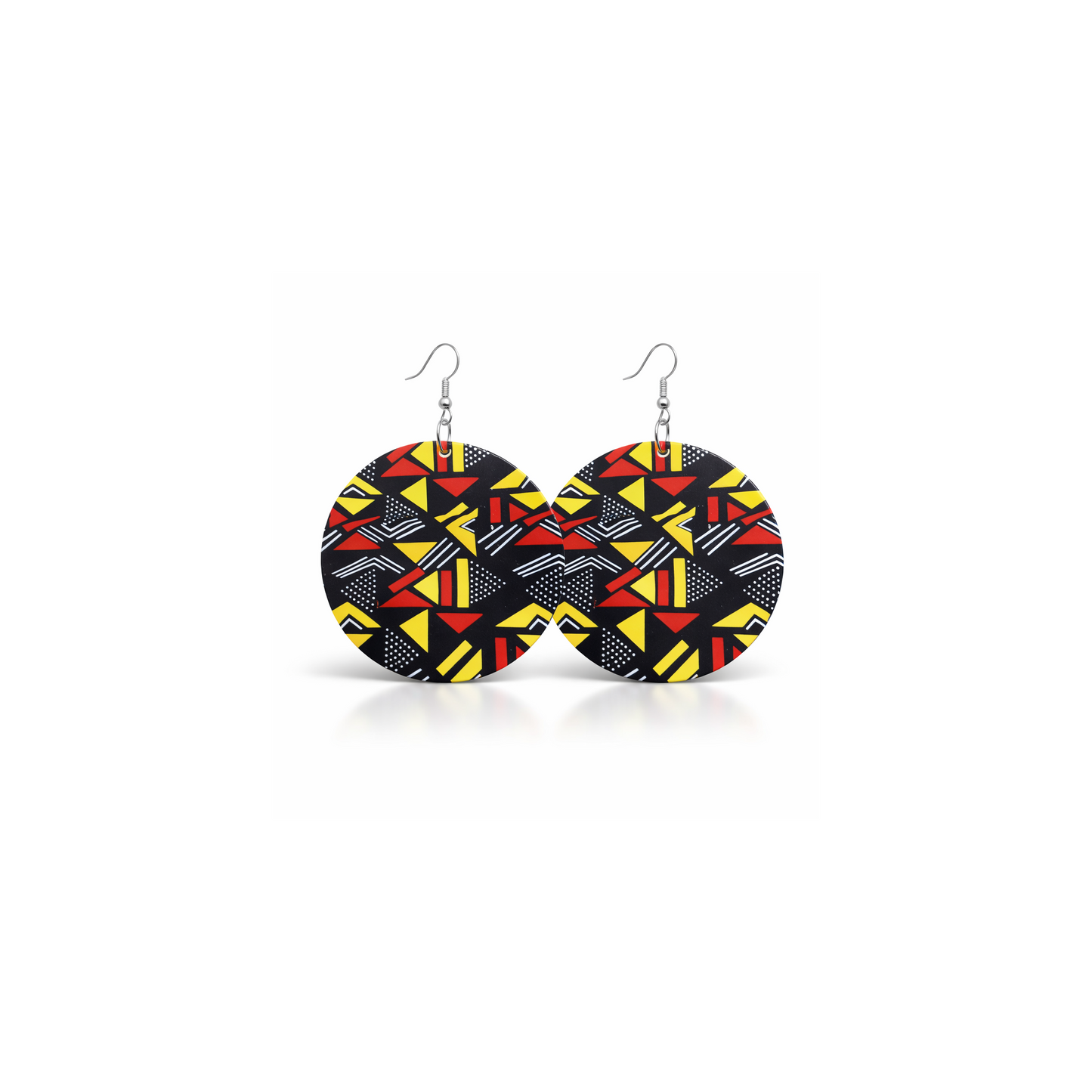 African Print Round Drop Earrings – 6 cm Diameter