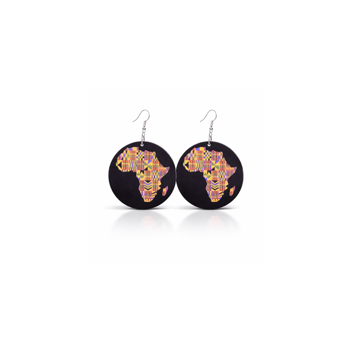 African Print Round Earrings – 6 cm Statement Drops