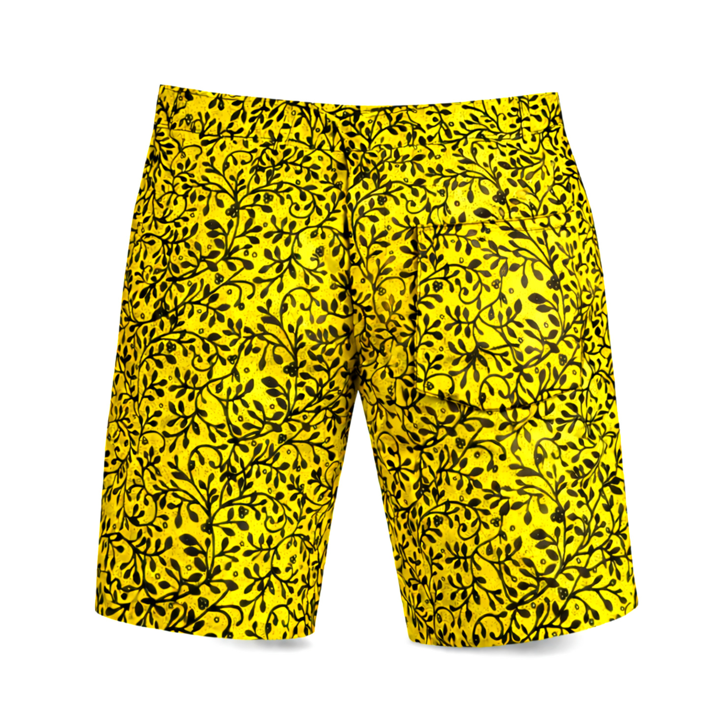 Men’s Yellow Ankara Print Shorts – Black Vine Pattern