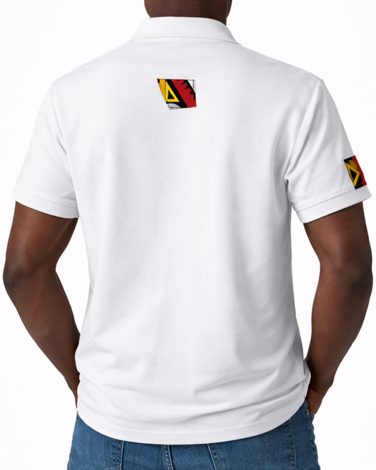 Men’s White Ankara Diagonal Panel Polo Shirt – Bold African Print Design