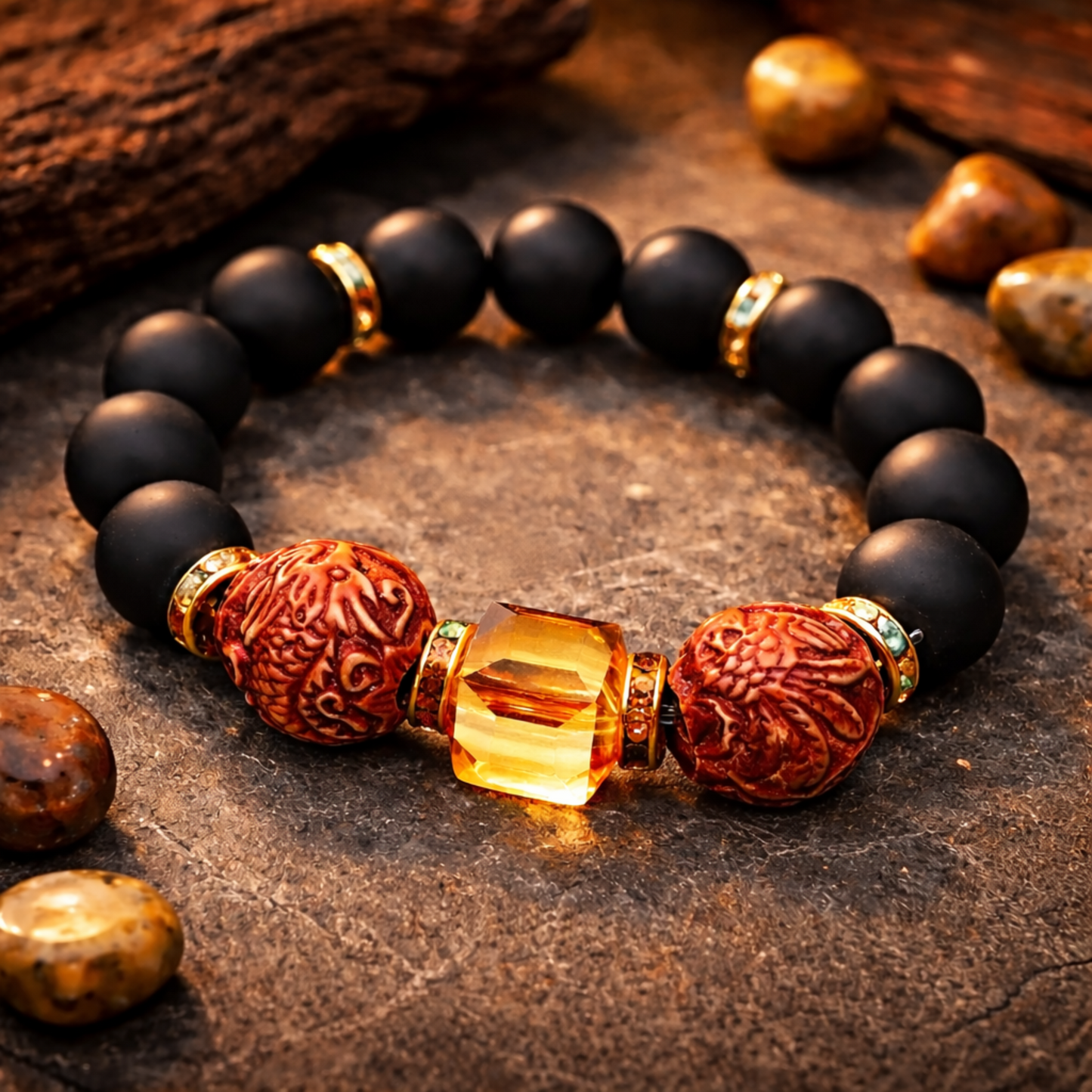 African Heritage Matte Onyx Beaded Bracelet – Men’s 6 Inch