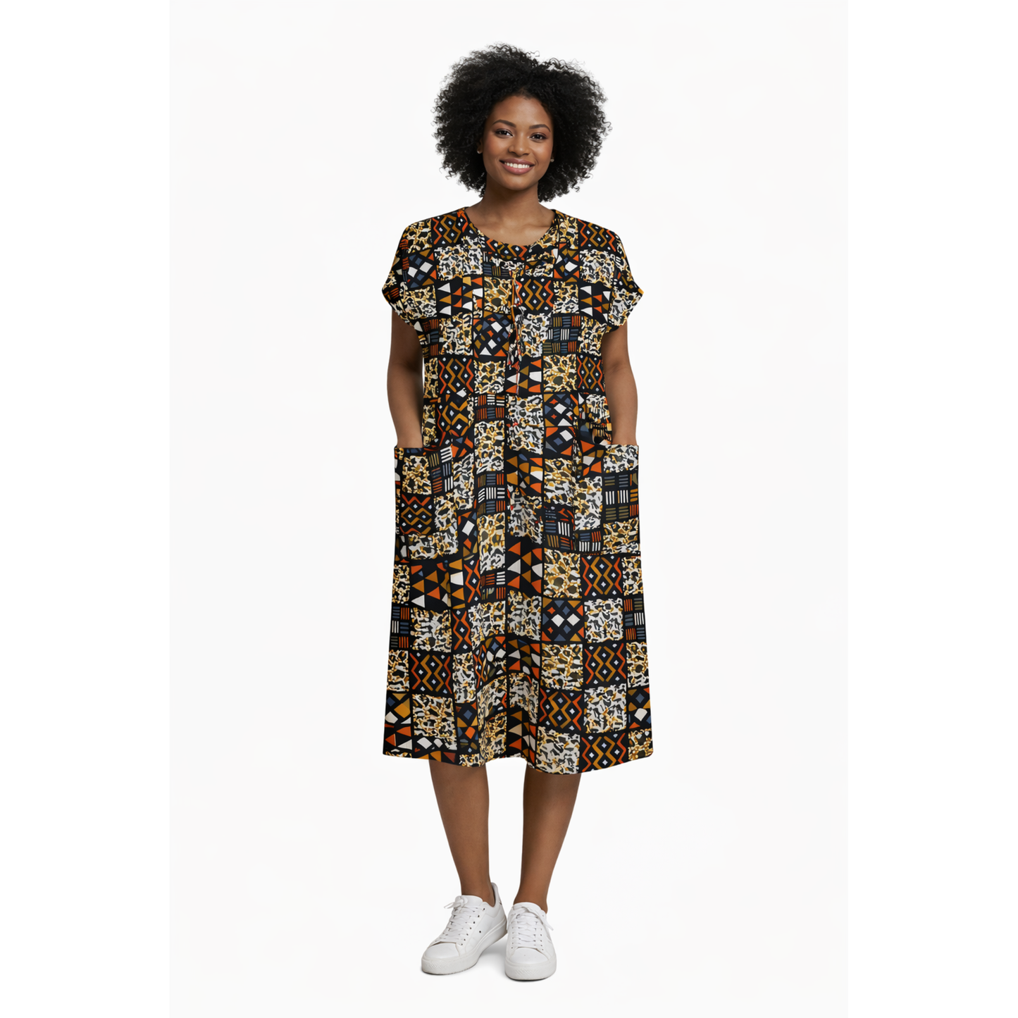 Women's African Patchwork Print Midi Dress – Bold Ankara Style
