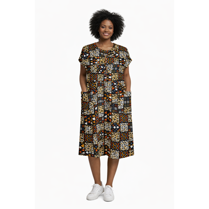 Women's African Patchwork Print Midi Dress – Bold Ankara Style
