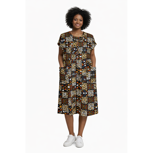 Women's African Patchwork Print Midi Dress – Bold Ankara Style