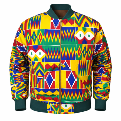 Unisex Kente Print Patchwork Bomber Jacket