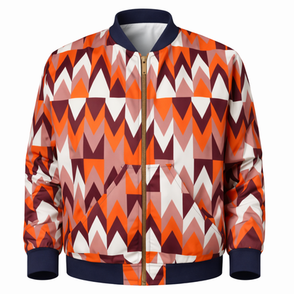 Unisex Orange & Burgundy Ankara Print Bomber Jacket