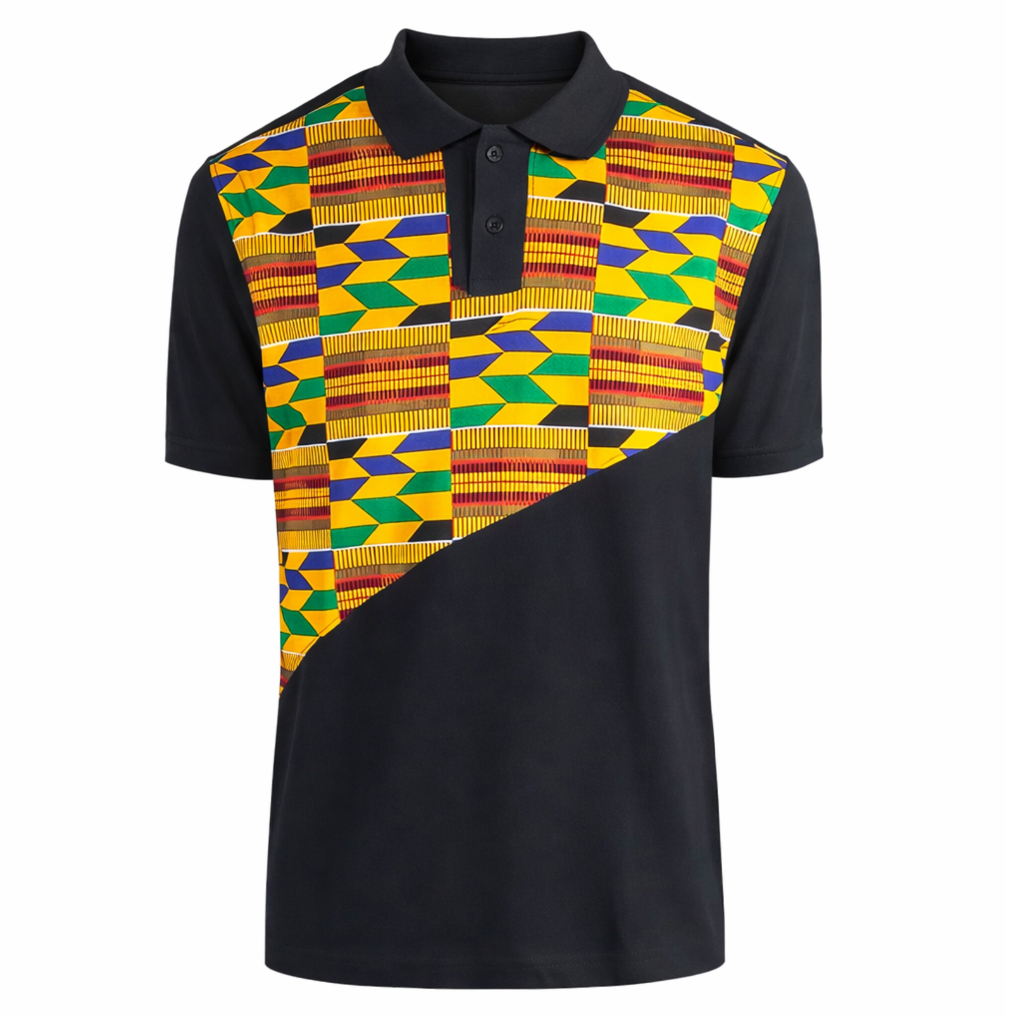 Black Kente Panel Polo Shirt – Men’s African Print Design