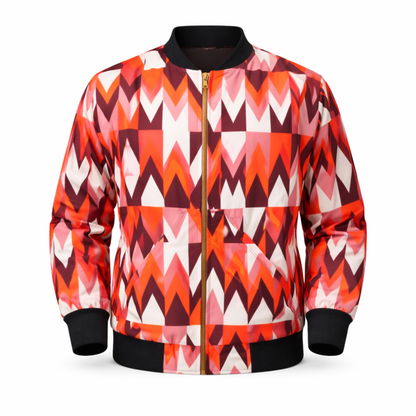 Unisex Red Geometric Ankara Bomber Jacket