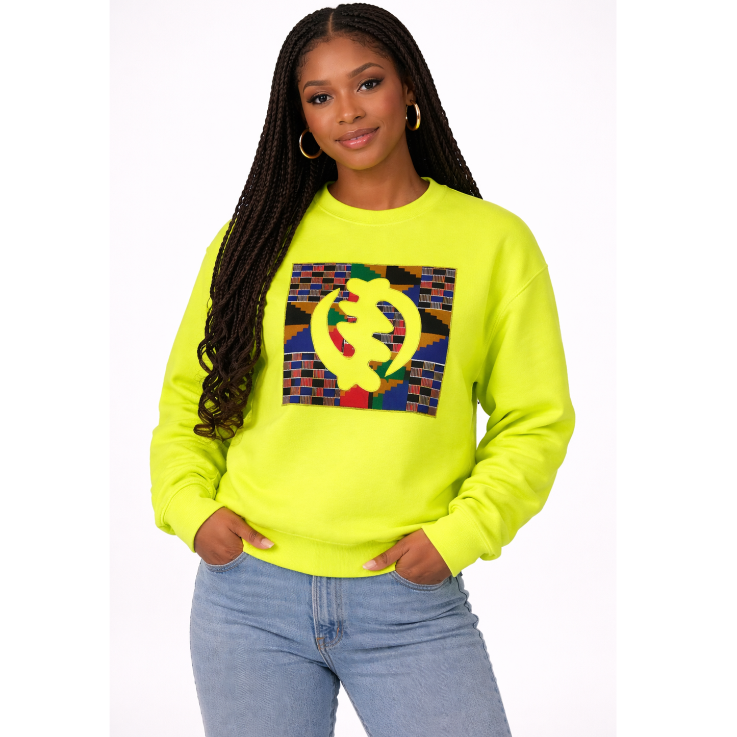 Sweat-shirt Néon Kente Gye Nyame – Unisexe