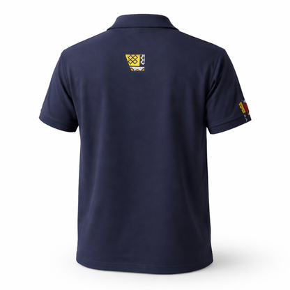 Men’s Navy Ankara Contrast Polo Shirt – African Print Shoulder & Hem Design