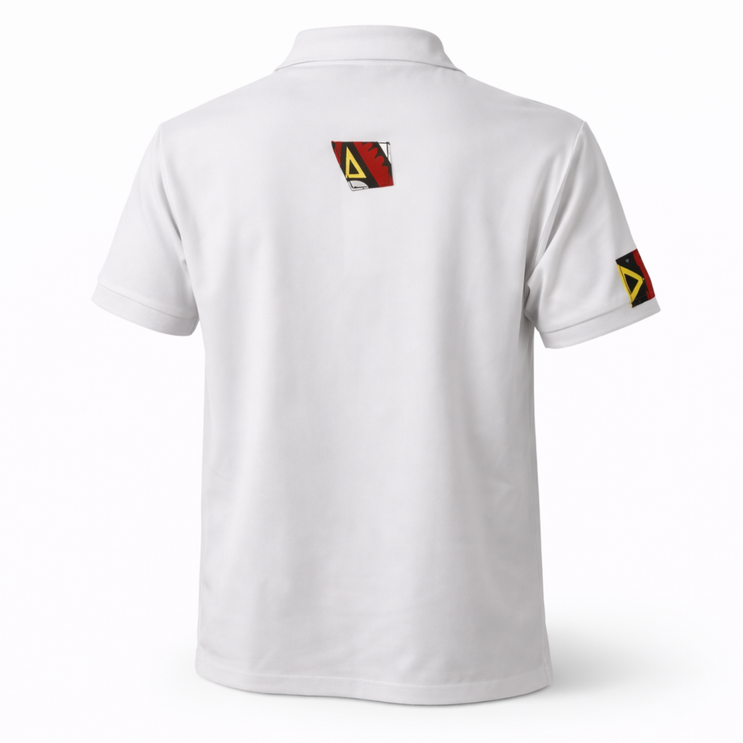 Men’s White Ankara Diagonal Panel Polo Shirt – Bold African Print Design