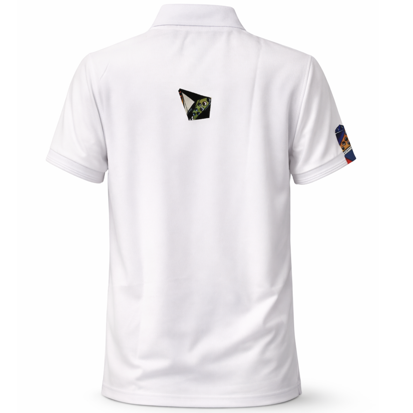 Men’s White Ankara Stripe Polo Shirt – Modern African Print Contrast Design