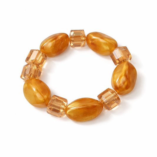Golden Amber African Beaded Bracelet – Handmade Women’s Statement Jewelry