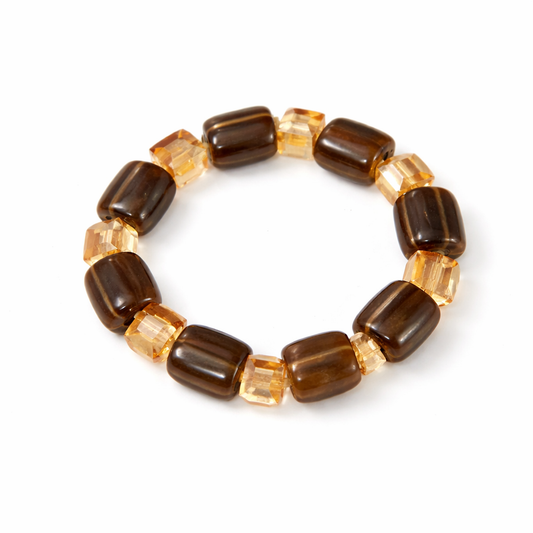 Brown & Amber African Beaded Bracelet – Handmade Women’s Stretch Jewelry 6inch