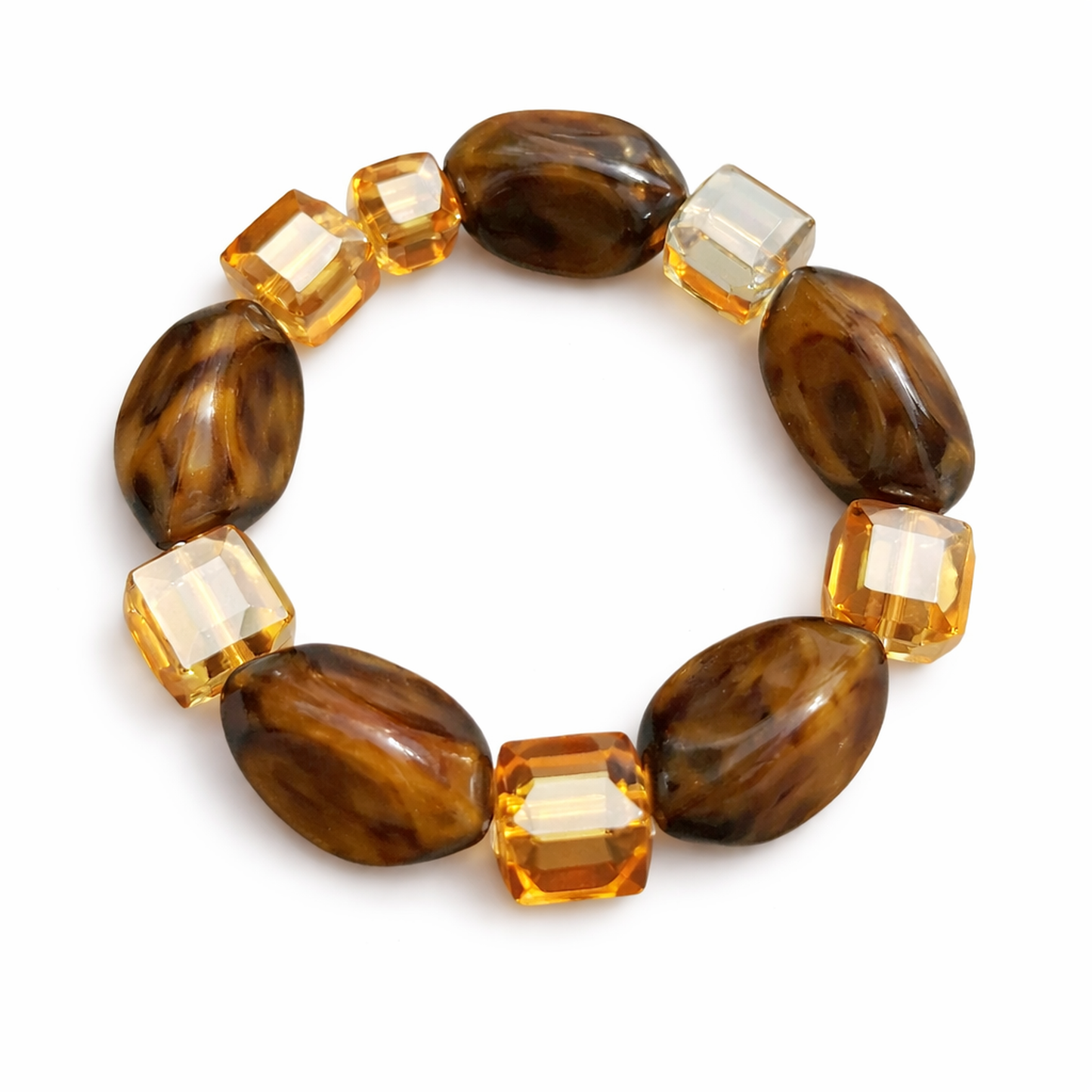 Brown & Amber African Beaded Bracelet – Women’s 6 Inch Stretch Bracelet