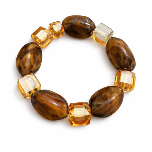 Brown & Amber African Beaded Bracelet – Women’s 6 Inch Stretch Bracelet