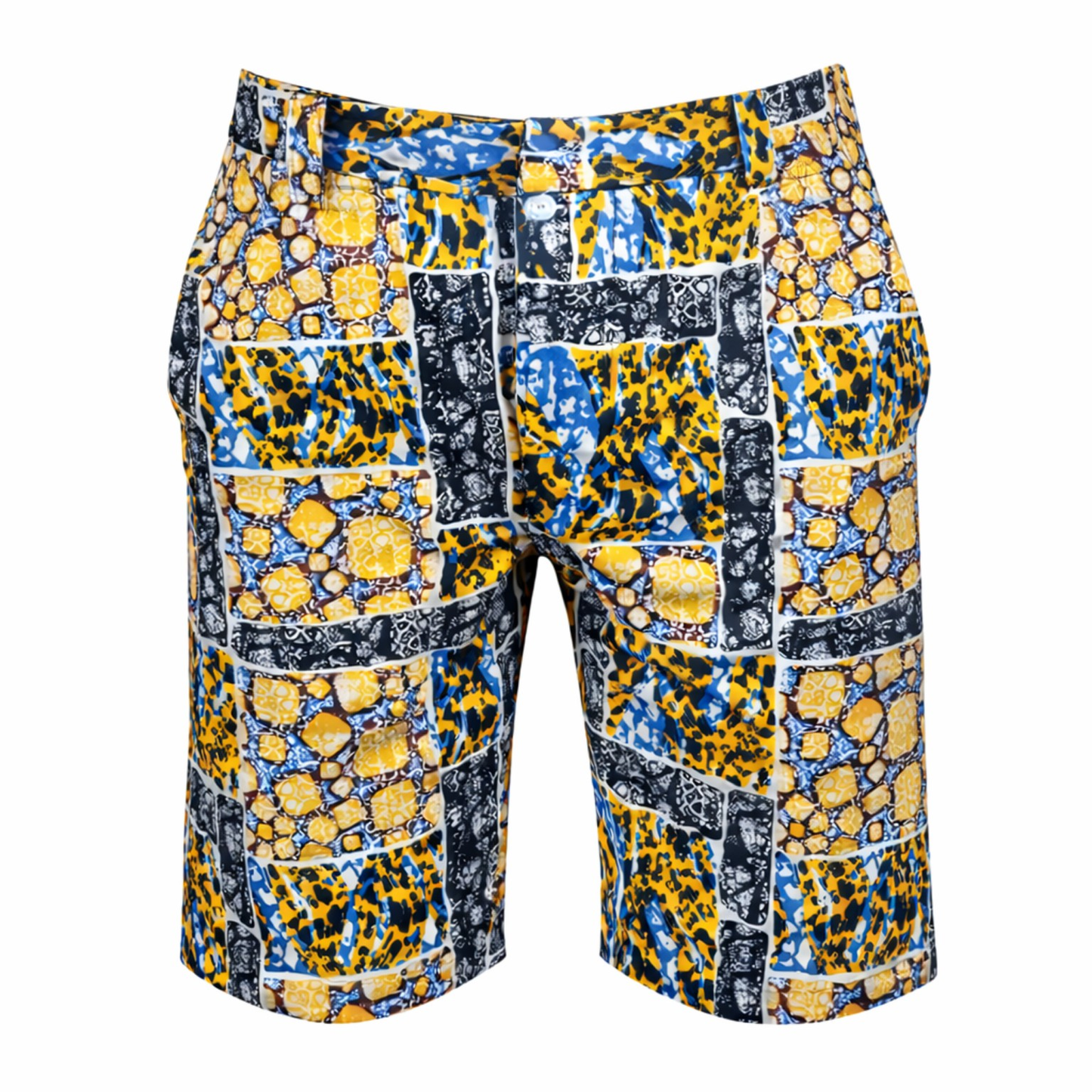Men’s Blue & Gold Ankara Patchwork Tailored Shorts