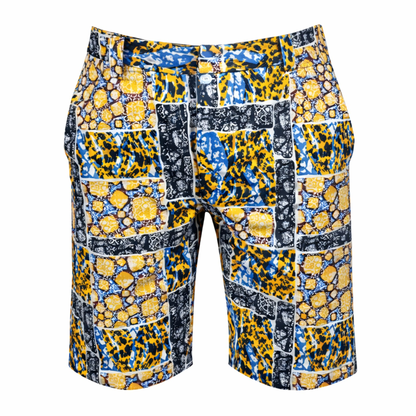 Men’s Blue & Gold Ankara Patchwork Tailored Shorts