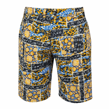 Men’s Blue & Gold Ankara Patchwork Tailored Shorts