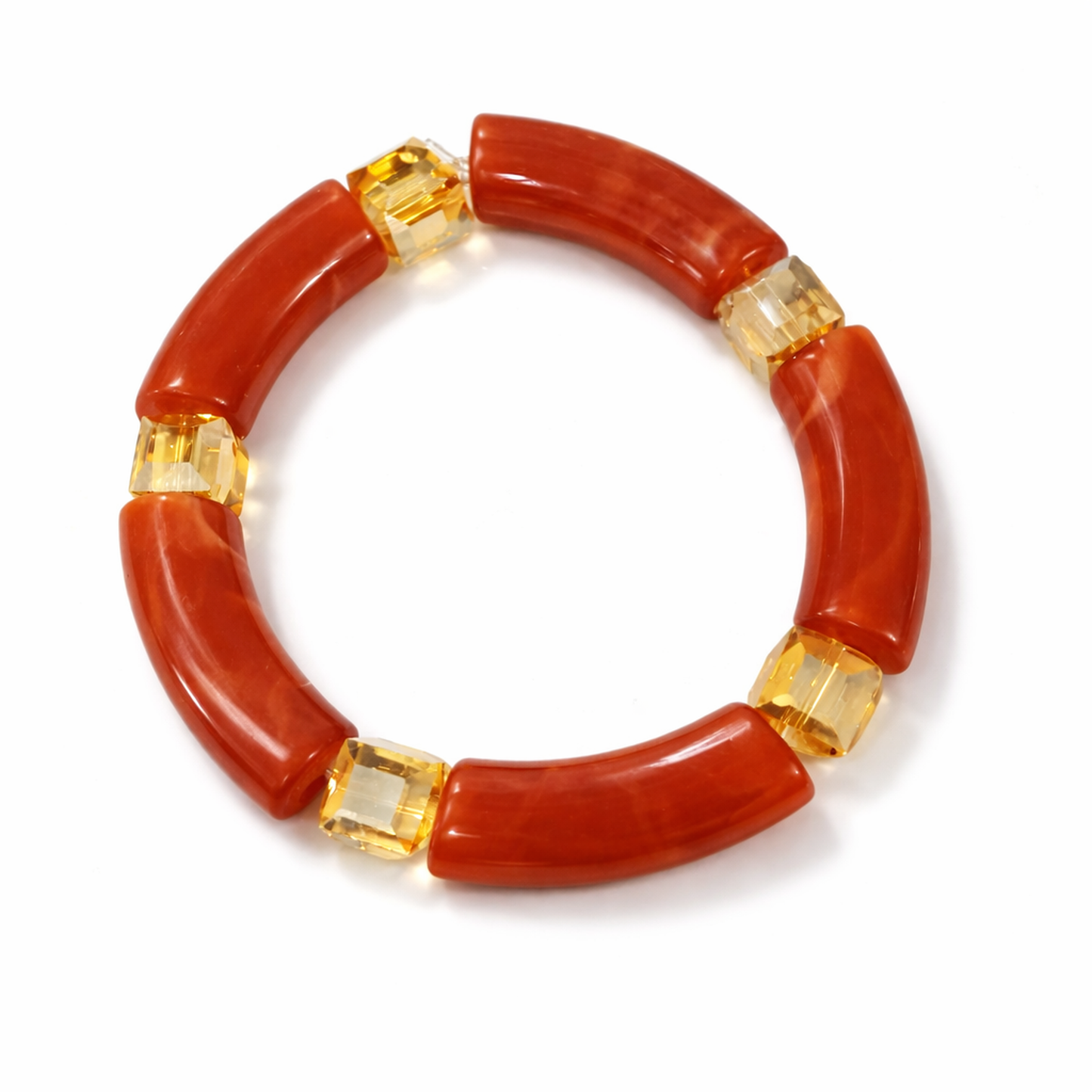 Orange & Amber African Beaded Bracelet – Women’s 6 Inch Stretch Bracelet