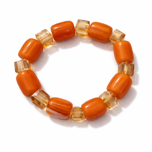 Vibrant Orange African Beaded Bracelet – Women’s 6 Inch Stretch Bracelet