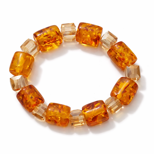 Golden Amber African Beaded Bracelet – Women’s 6 Inch Stretch Bracelet