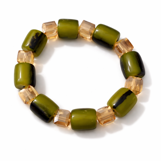 Olive Green African Beaded Bracelet – Women’s 6 Inch Stretch Bracelet