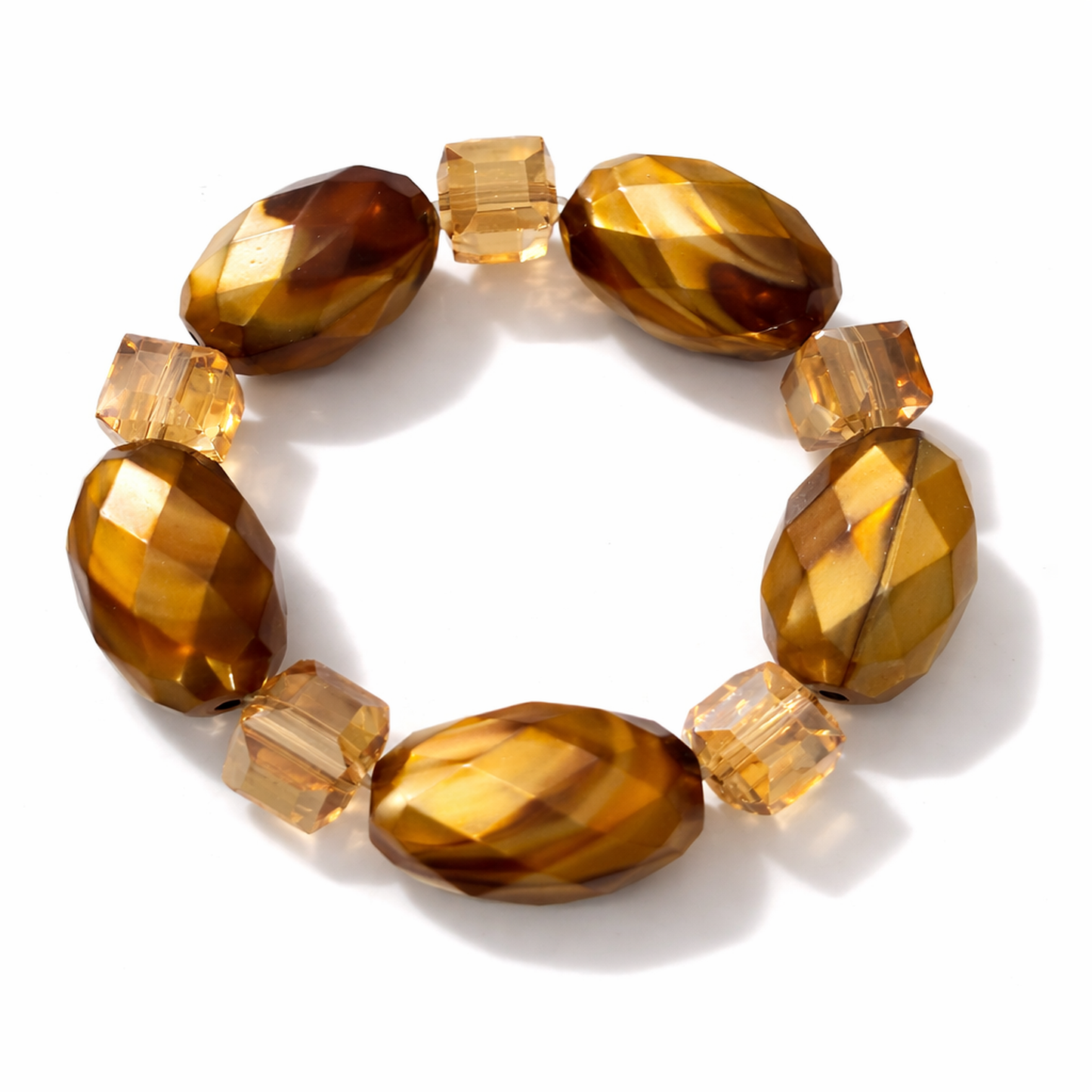 Bracelet extensible en ambre facetté et perles africaines – Bracelet extensible pour femme de 15 cm