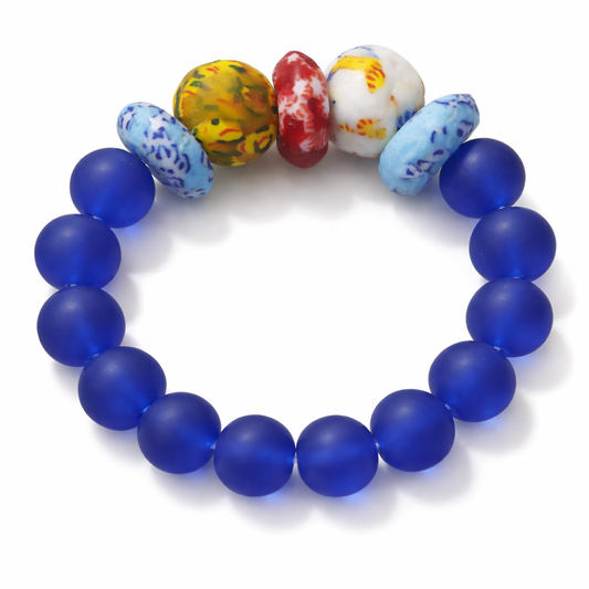 Royal Blue African Beaded Bracelet – Women’s 6.5 Inch Stretch Bracelet