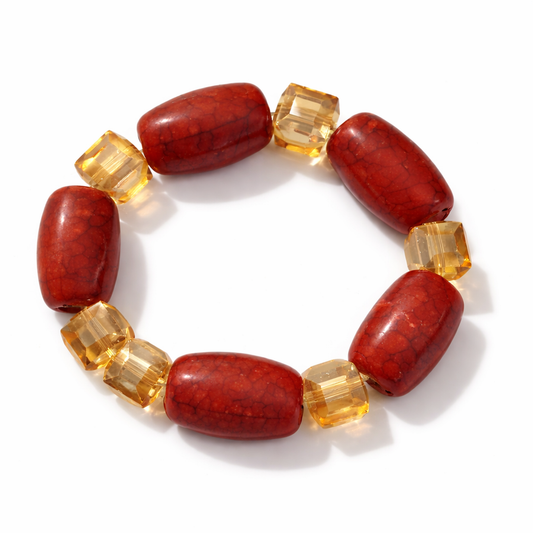 Red African Statement Beaded Bracelet – Women’s 6 Inch Stretch Bracelet