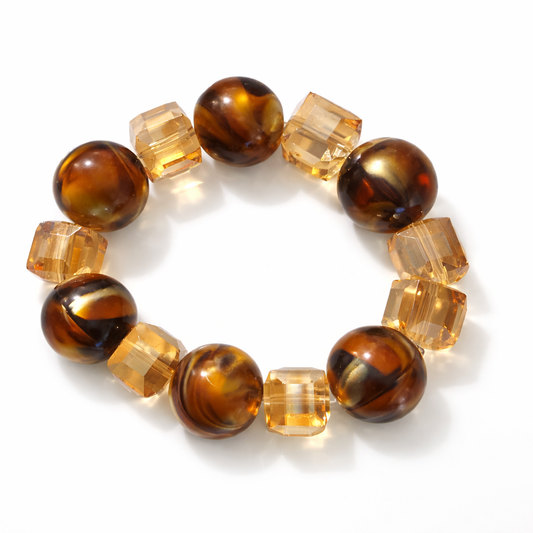 Golden Brown Marble Beaded Bracelet – Women’s 6 Inch Stretch Bracelet