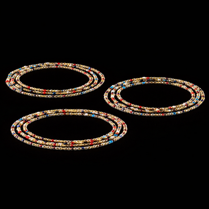 Handmade 3-Strand African Waist Beads – Multicolor Gold | Adjustable 40 Inches Each