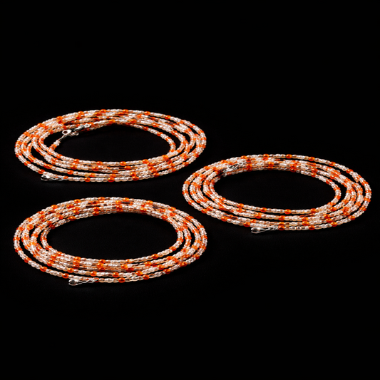 Handmade 3-Strand African Waist Beads – Adjustable | 44 Inches Each – Orange & Crystal