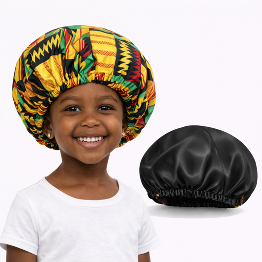 African Kids Satin Bonnet – Kente Print Sleep Cap