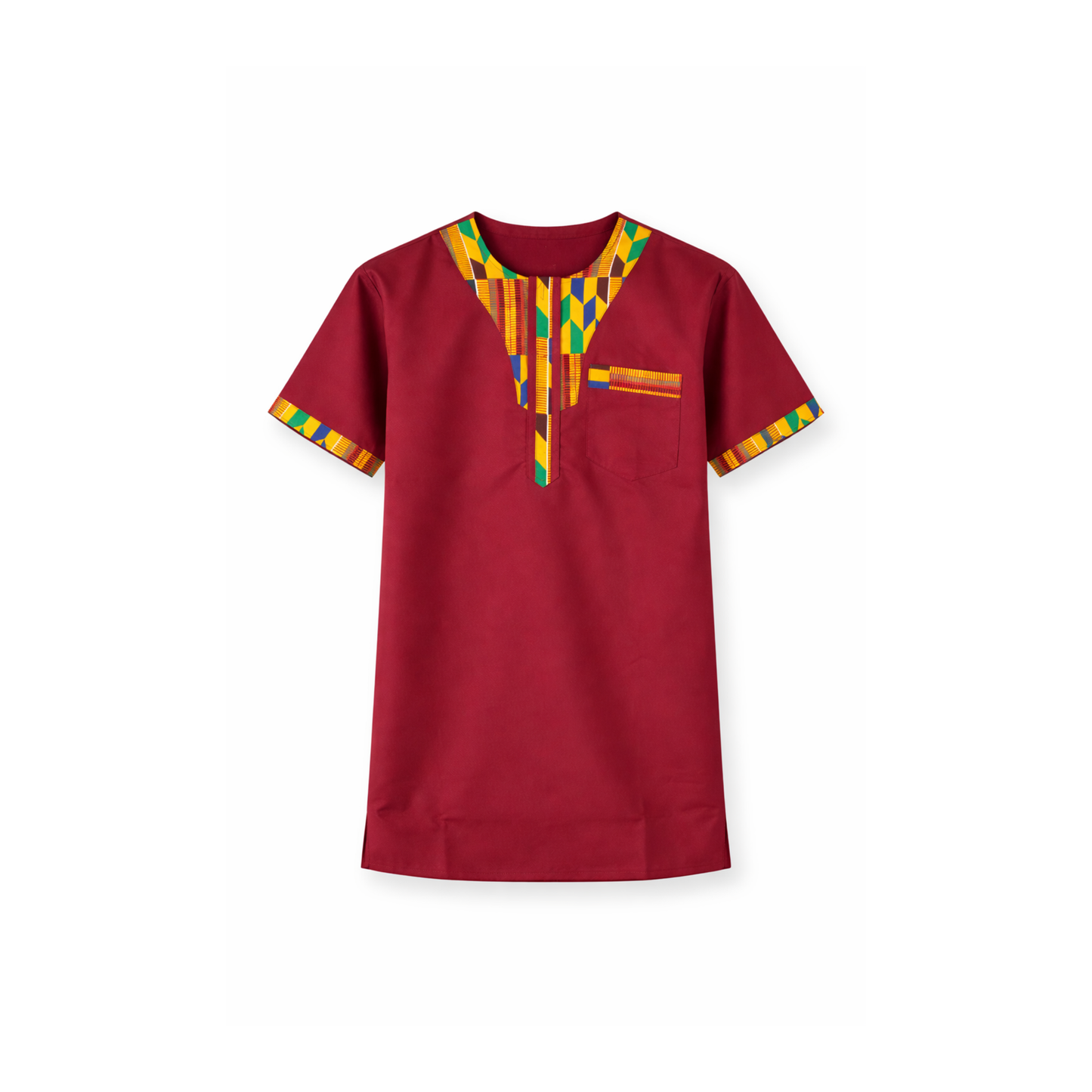 Men’s Burgundy Ankara Trim Heritage Shirt