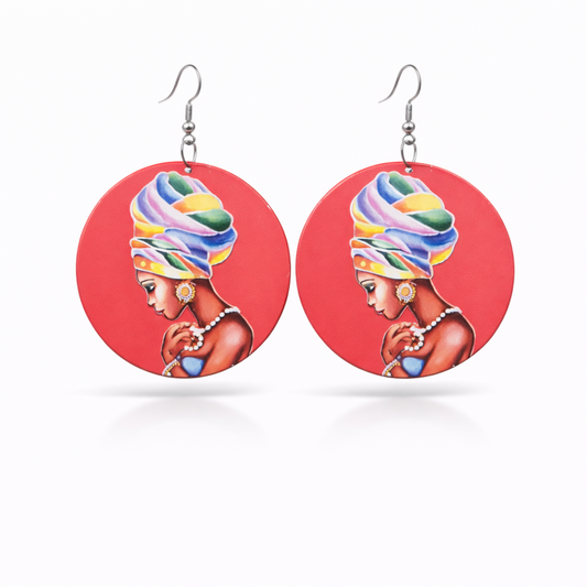 African Queen Red Background Earrings