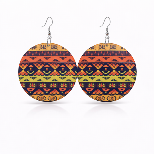 African Tribal Pattern Circle Earrings