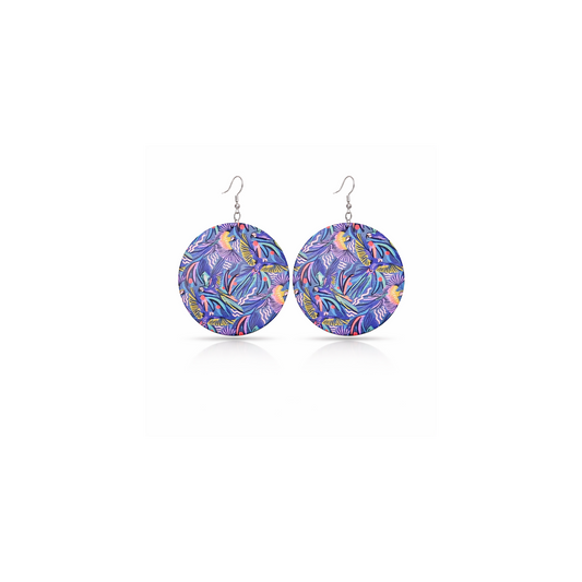 Purple Tropical Pattern Circle Earrings