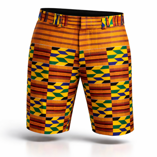 Men’s Kente Ankara Tailored Shorts – Gold Heritage Edition