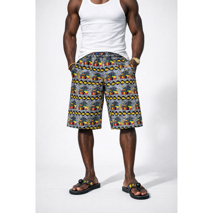 Men’s African Heritage Print Tailored Shorts – Grey Ankara