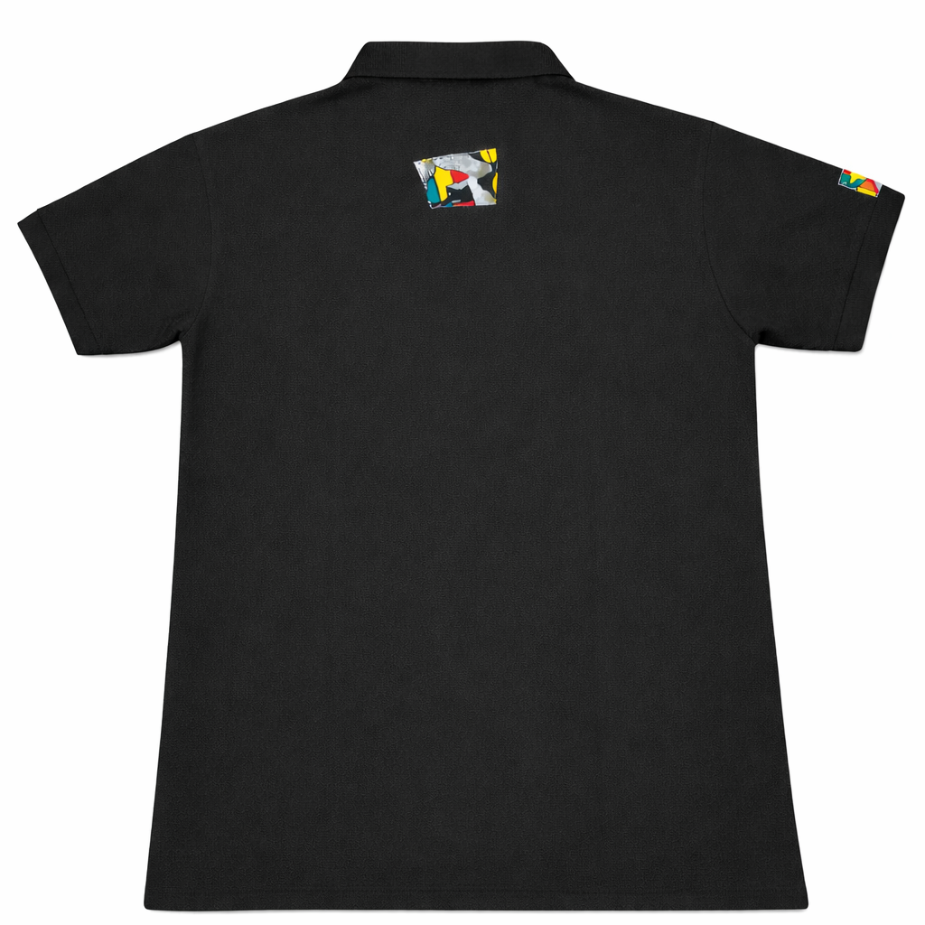 Men’s Black Heritage Print Polo Shirt — African Village Diagonal Design