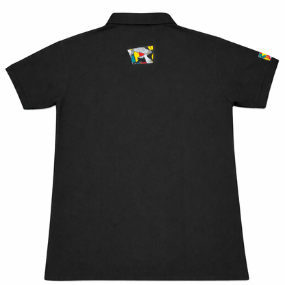 Men’s Black Heritage Print Polo Shirt — African Village Diagonal Design