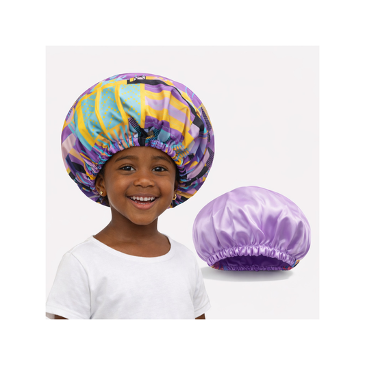 African Kids Satin Bonnet – Purple Sleep Cap