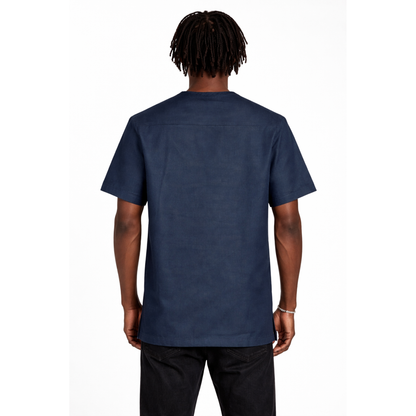 Chemise stretch bleu marine pour homme à imprimé africain – Panneaux Ankara modernes