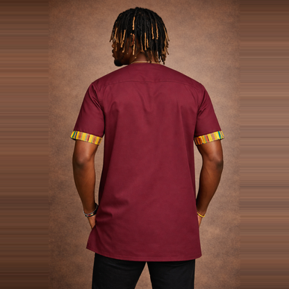 Men’s Burgundy Ankara Trim Heritage Shirt