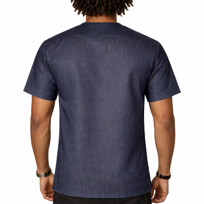 Men’s Navy & Gold African Print Stretch Shirt – Diagonal Ankara Panel