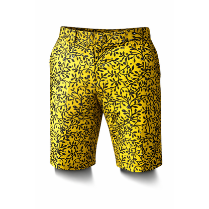 Men’s Yellow Ankara Print Shorts – Black Vine Pattern